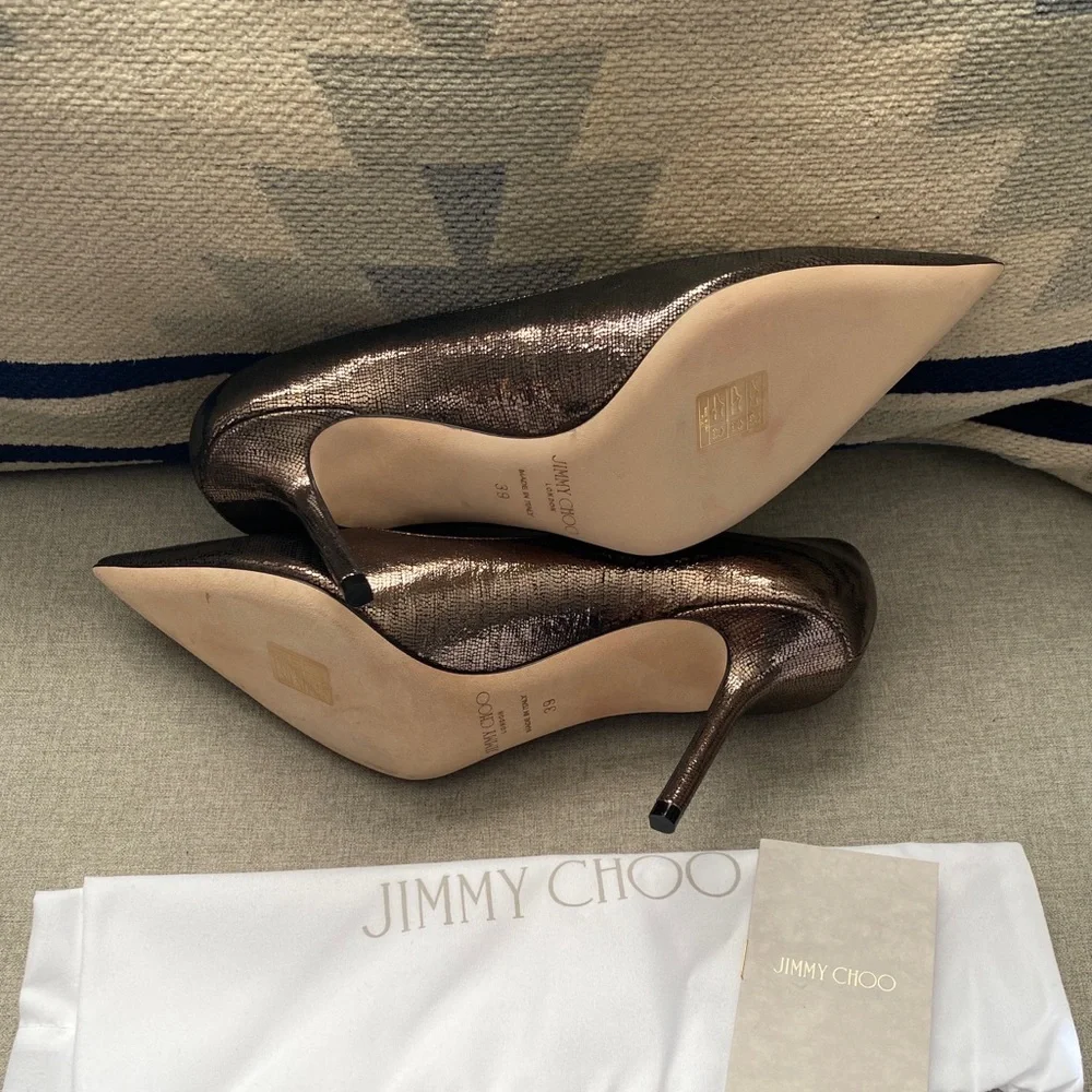 Jimmy Choo Metallic Bronze Pointed-Toe Stiletto Pumps - Picture 5 of 12